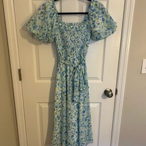 Aura Blue Floral Midi Dress